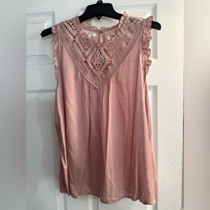 Maurices Dusty Pink Crochet Yoke Sleeveless Blouse